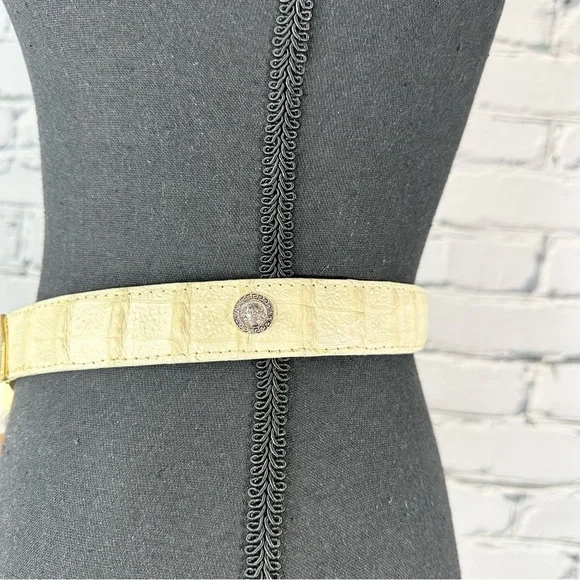 Vintage El General Genuine Caiman Skin Belt Cream Gold Metal Lion Western 40